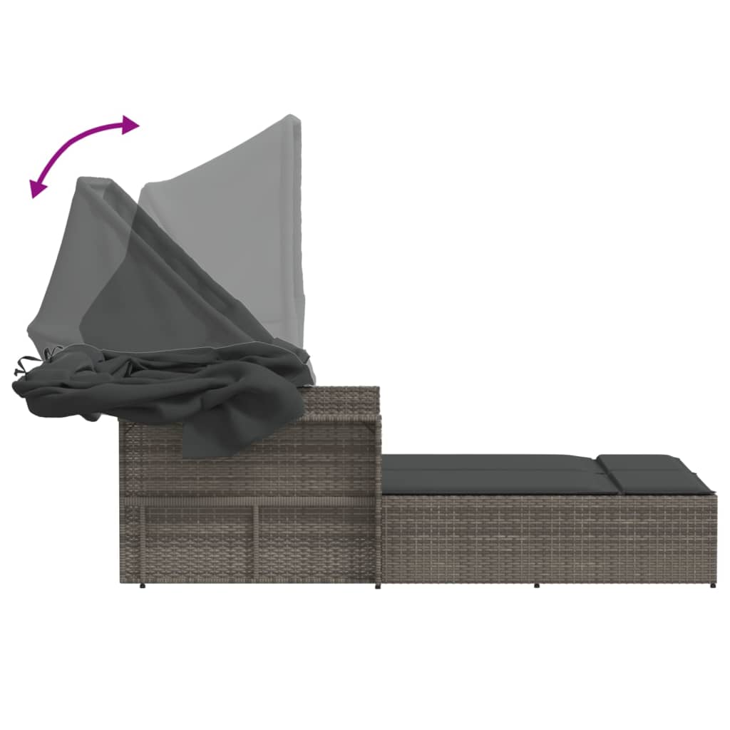 Ligbed 2-Persoons Met Luifel En Kussens Poly Rattan