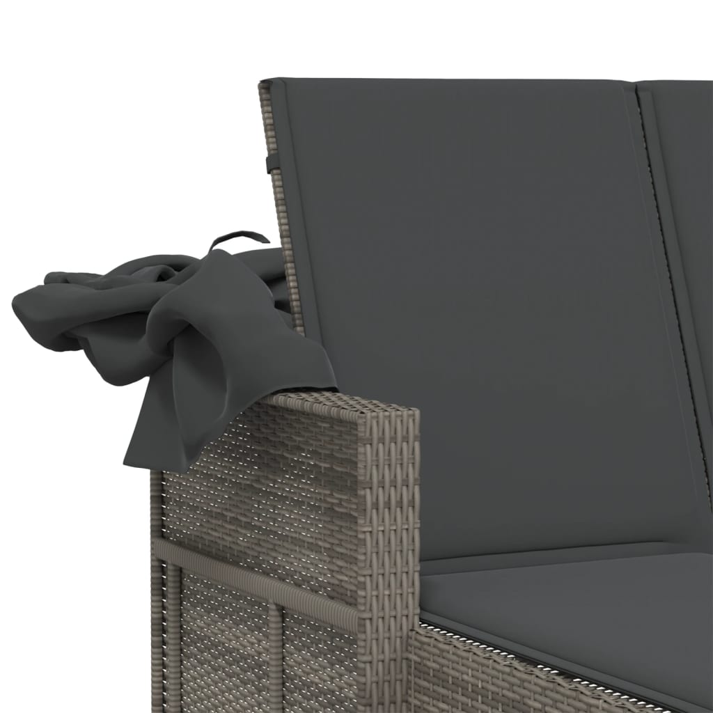 Ligbed 2-Persoons Met Luifel En Kussens Poly Rattan