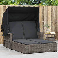 Ligbed 2-Persoons Met Luifel En Kussens Poly Rattan