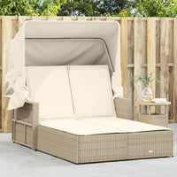 Ligbed 2-Persoons Met Luifel En Kussens Poly Rattan