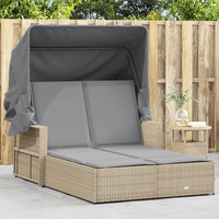 Ligbed 2-Persoons Met Luifel En Kussens Poly Rattan