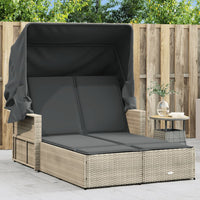Ligbed 2-Persoons Met Luifel En Kussens Poly Rattan