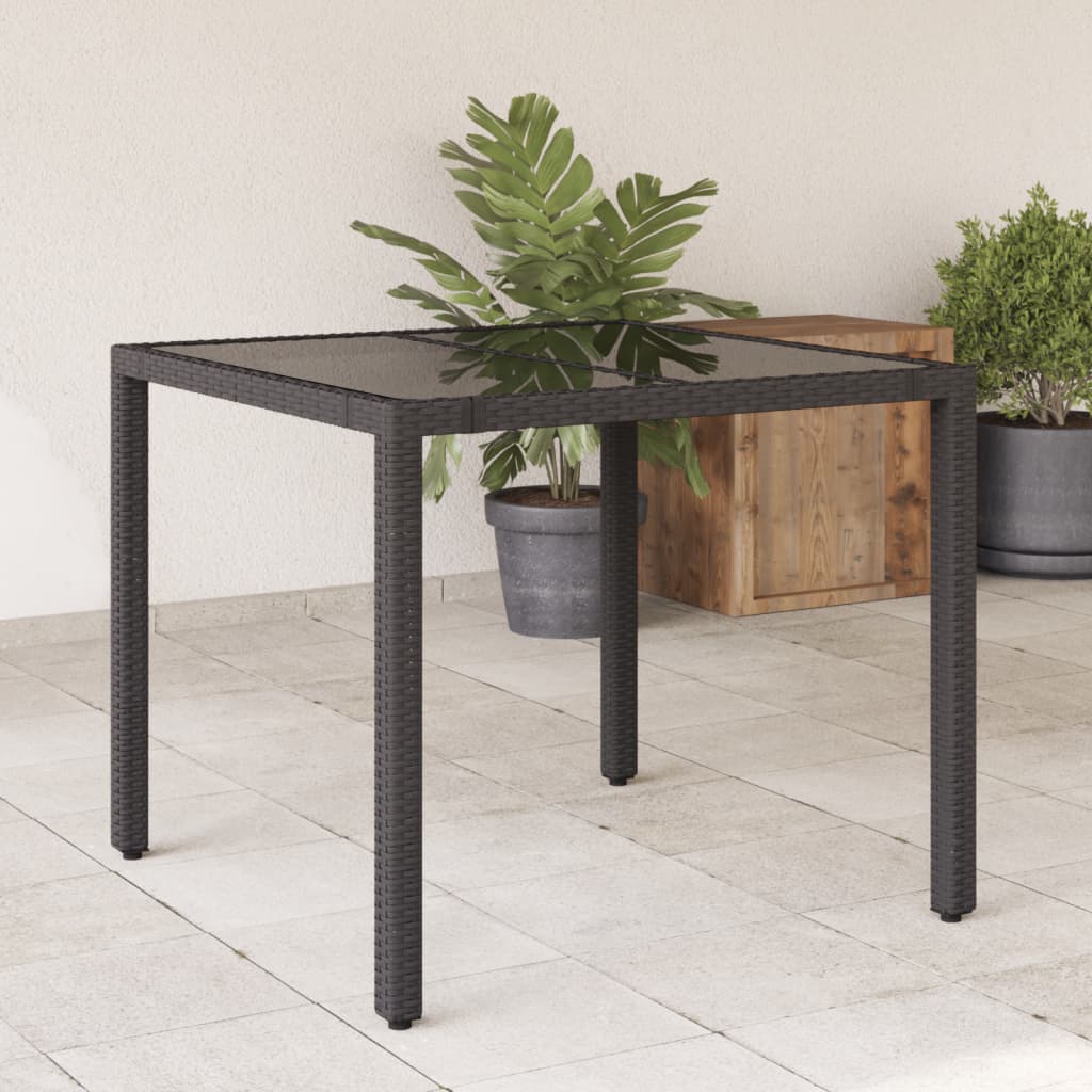 Tuintafel Met Acaciahouten Blad Poly Rattan Zwart
