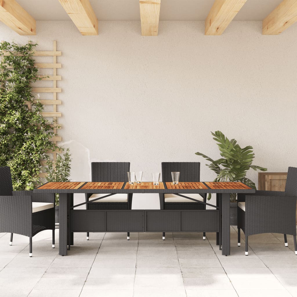 Tuintafel Met Acaciahouten Blad Poly Rattan Zwart
