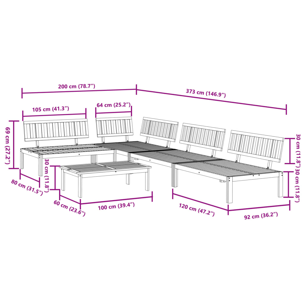 5-Delige Loungeset Pallet Massief Acaciahout Bruin