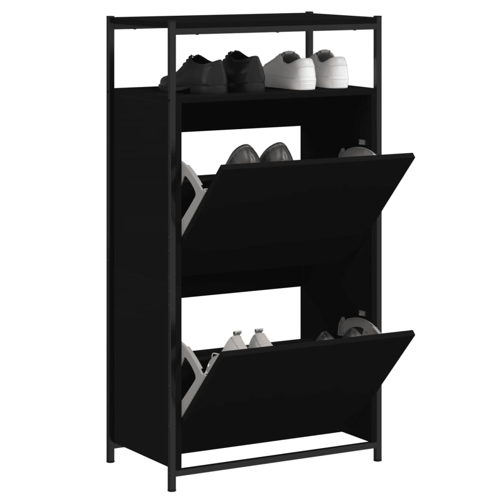 Schoenenkast 75X34X112 Cm Bewerkt Hout Zwart