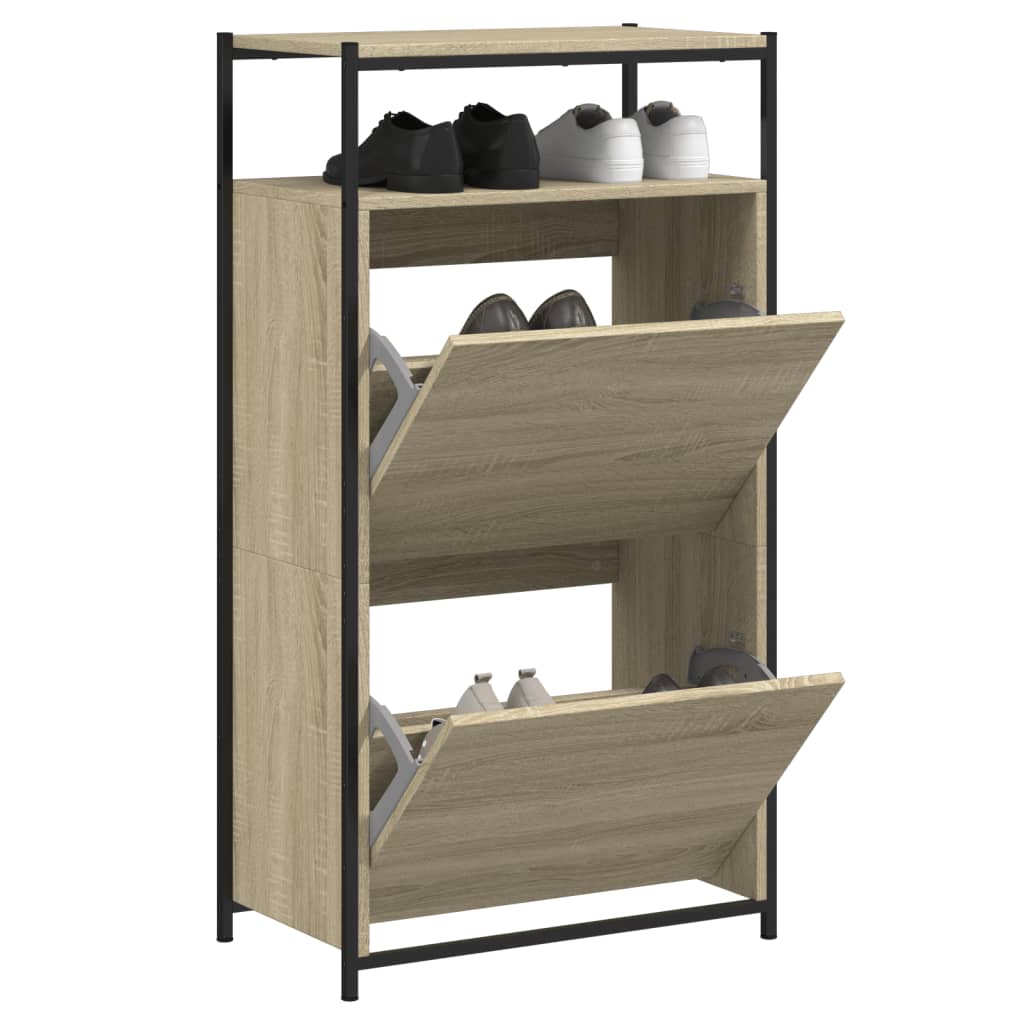 Schoenenkast 75X34X112 Cm Bewerkt Hout Kleurig Sonoma Eiken
