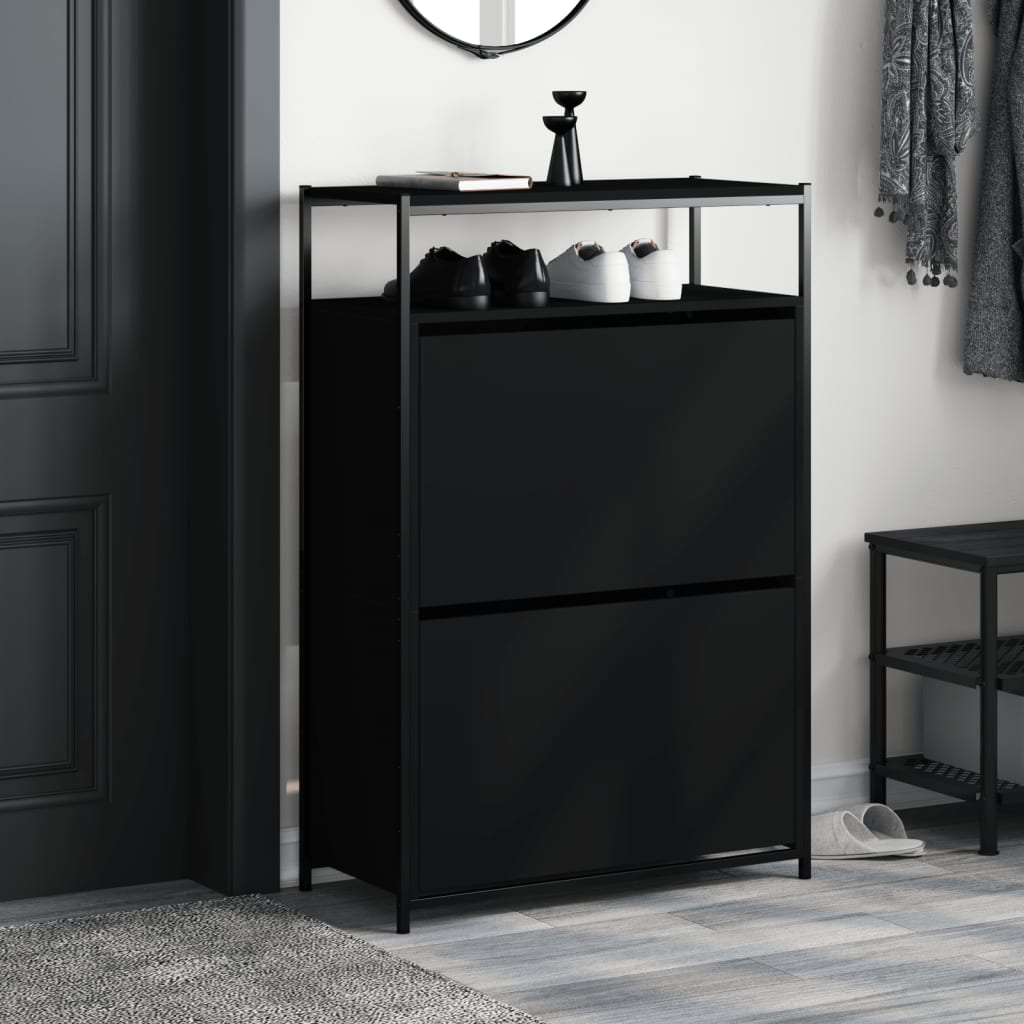 Schoenenkast 75X34X112 Cm Bewerkt Hout Zwart