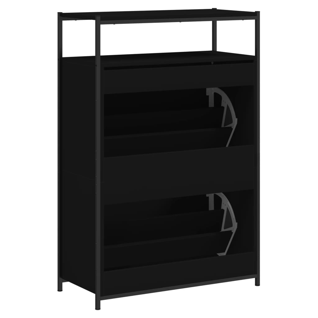 Schoenenkast 75X34X112 Cm Bewerkt Hout Zwart