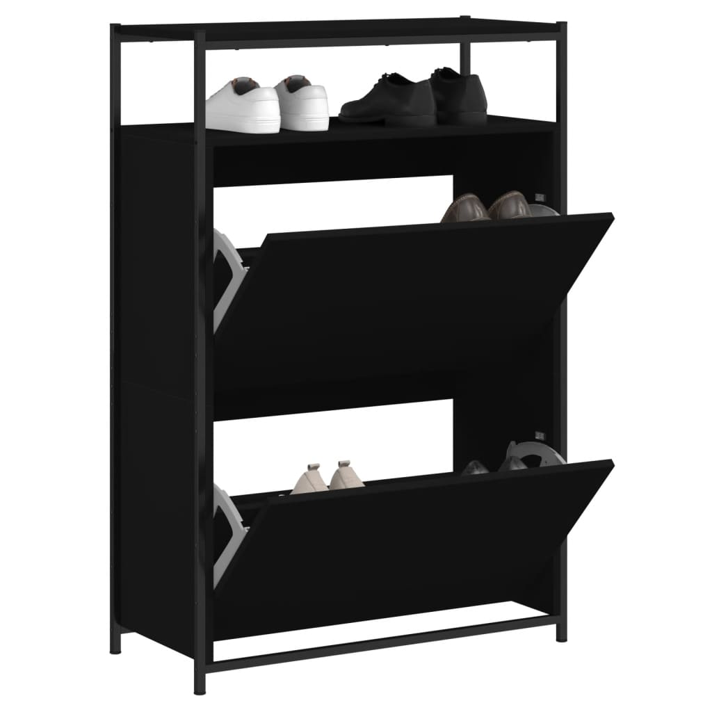Schoenenkast 75X34X112 Cm Bewerkt Hout Zwart