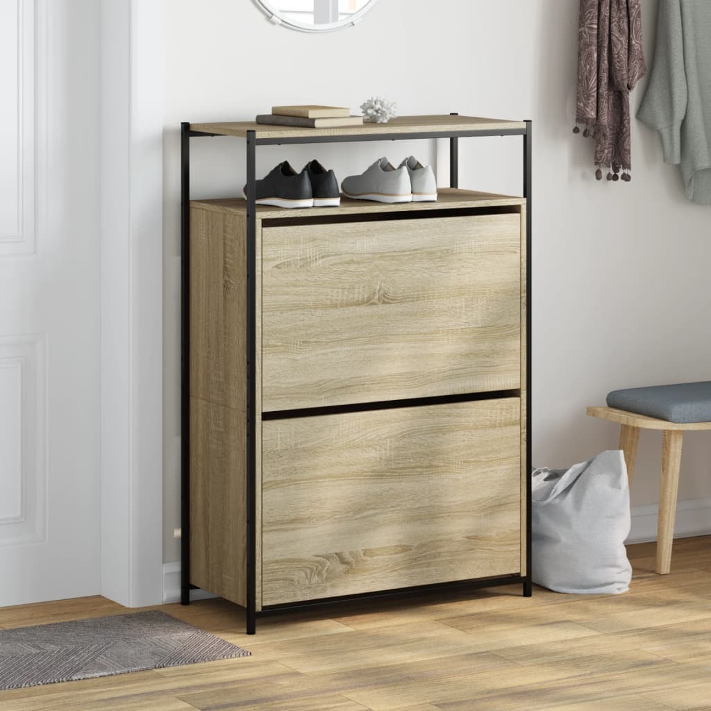 Schoenenkast 75X34X112 Cm Bewerkt Hout Kleurig Sonoma Eiken