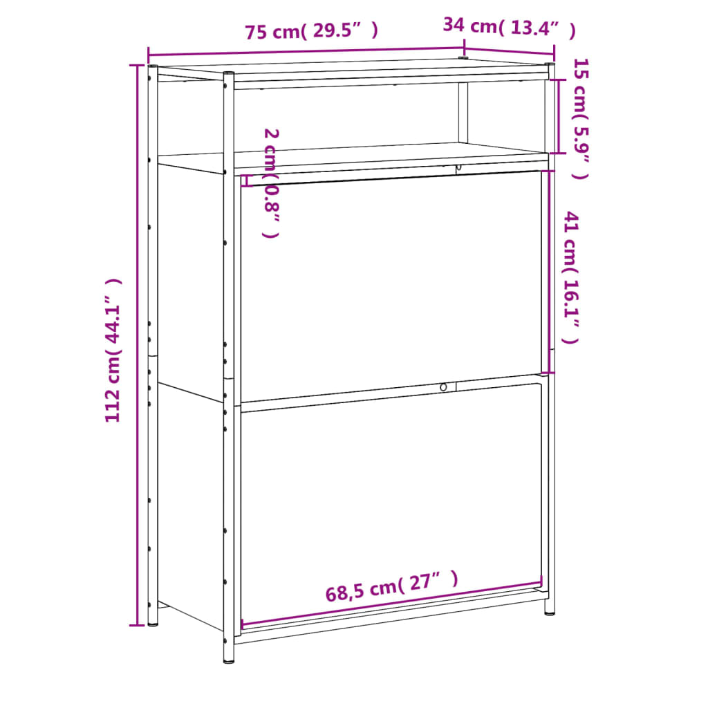 Schoenenkast 75X34X112 Cm Bewerkt Hout Kleurig Sonoma Eiken