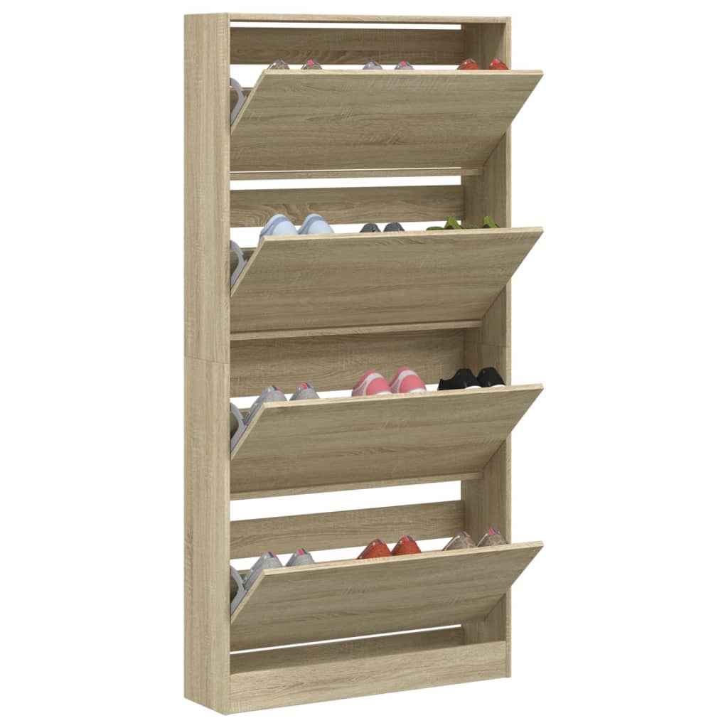 Schoenenkast Met 4 Klaplades 80X21X163,5 Cm Kleurig Sonoma Eiken