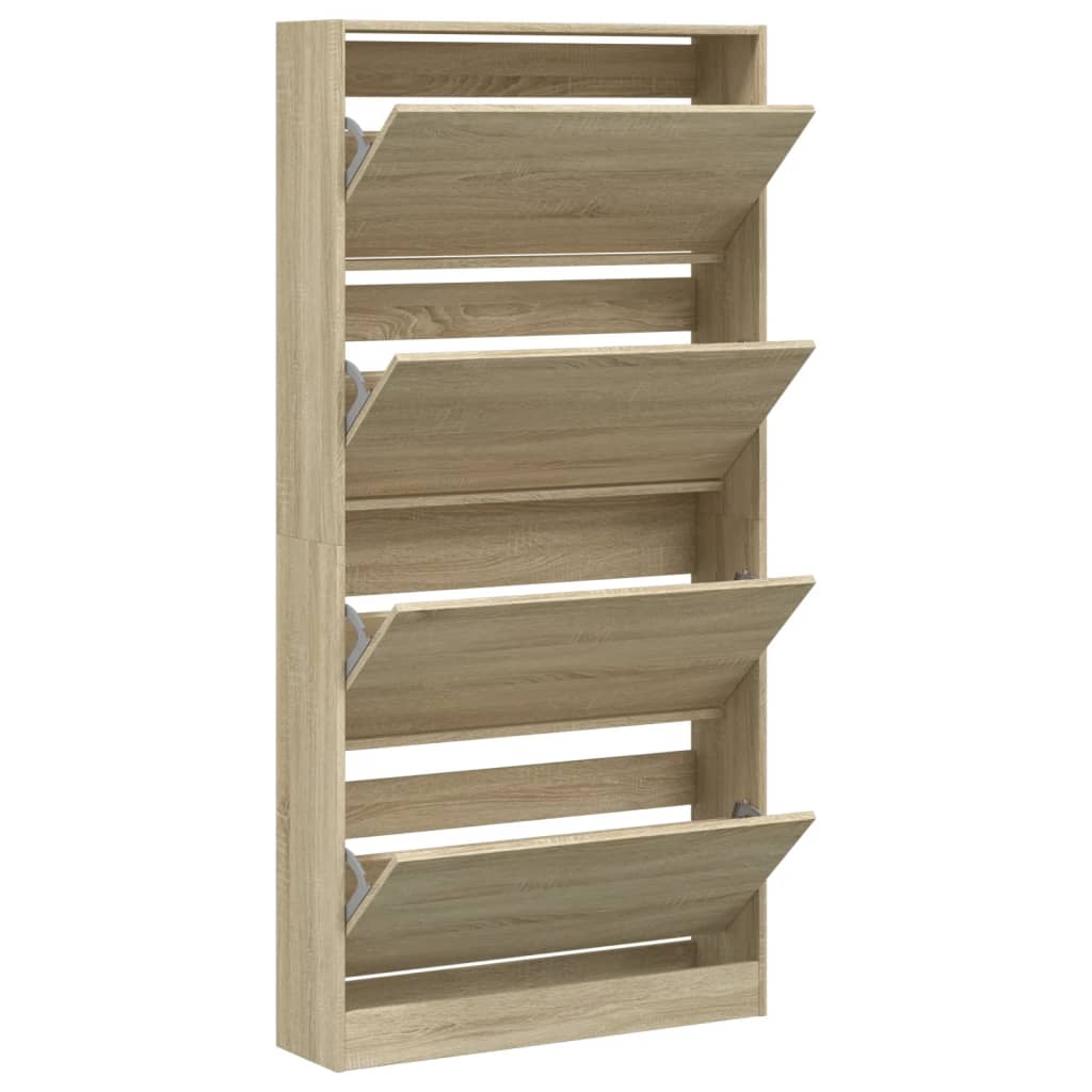 Schoenenkast Met 4 Klaplades 80X21X163,5 Cm Kleurig Sonoma Eiken