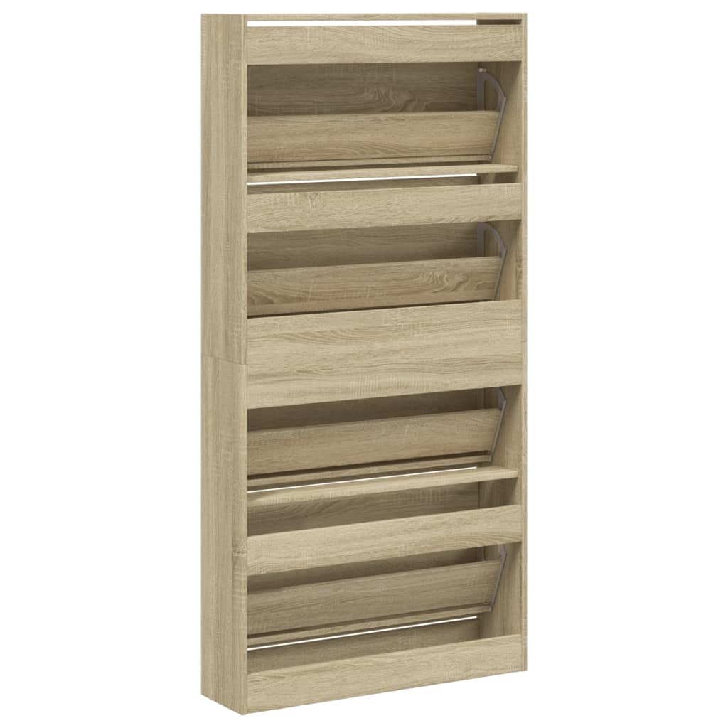 Schoenenkast Met 4 Klaplades 80X21X163,5 Cm Kleurig Sonoma Eiken