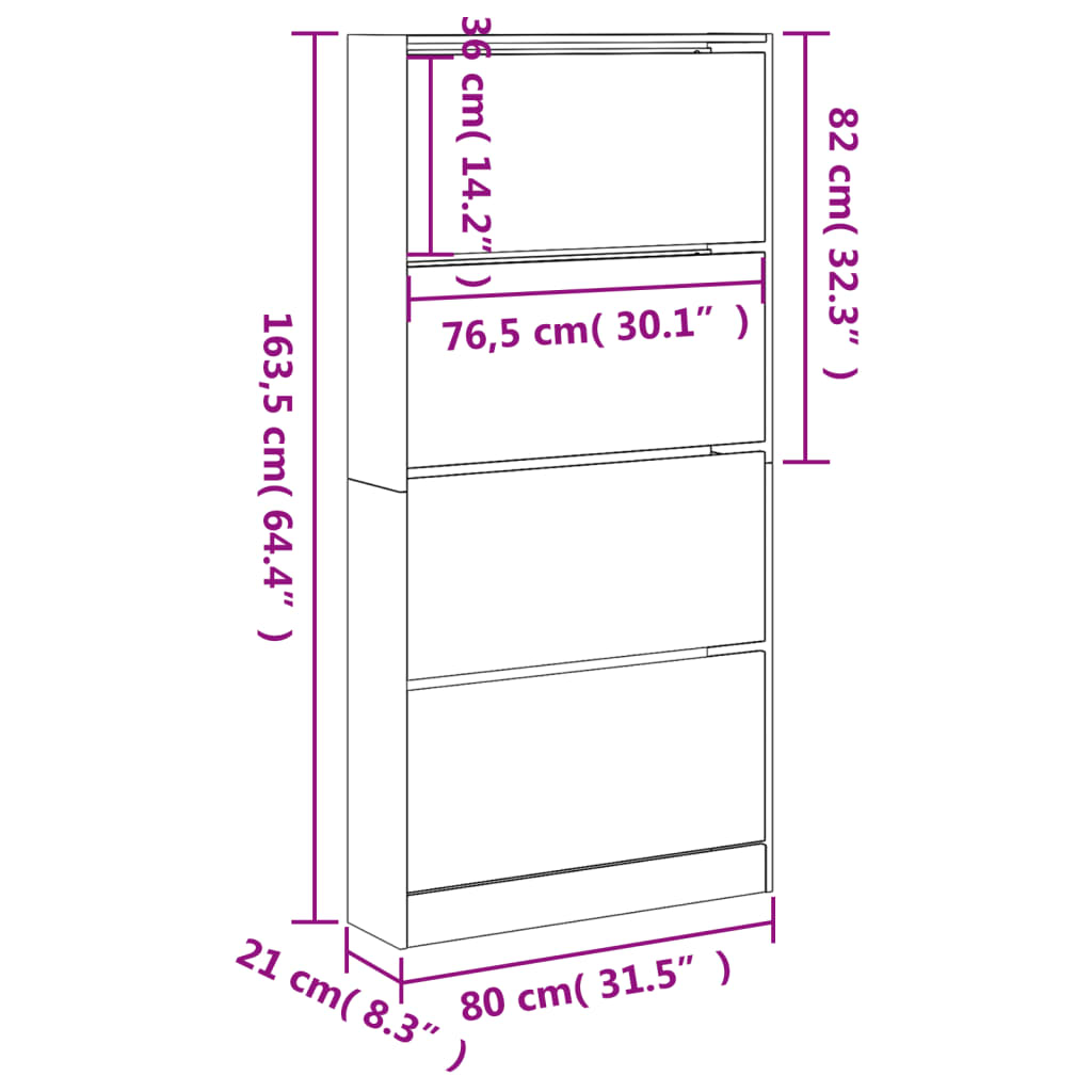 Schoenenkast Met 4 Klaplades 80X21X163,5 Cm Kleurig Sonoma Eiken