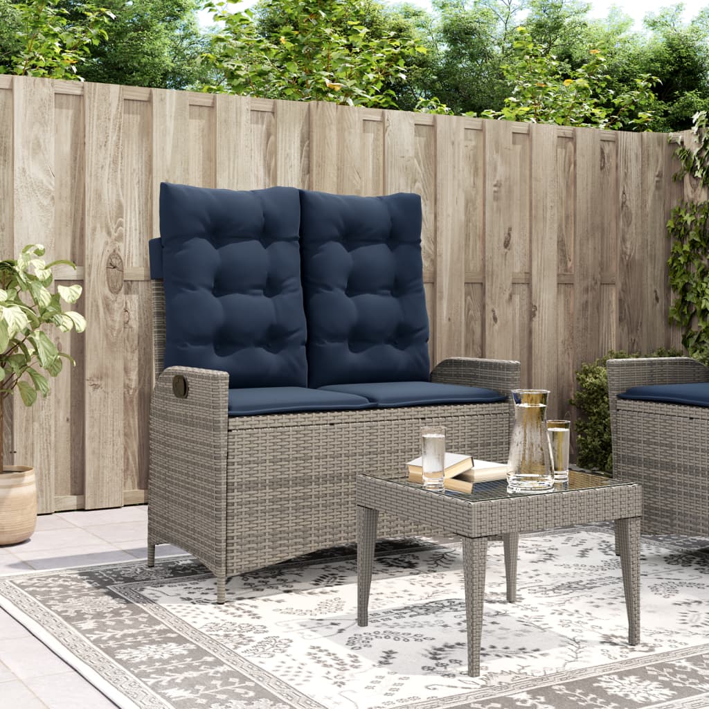 Tuinbankje Verstelbaar Met Kussens Poly Rattan Grijs