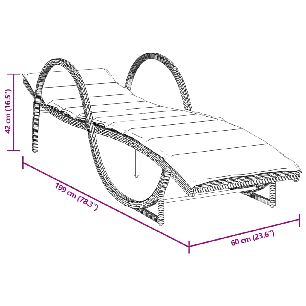 Ligbed Met Kussen 60X199X42 Cm Poly Rattan