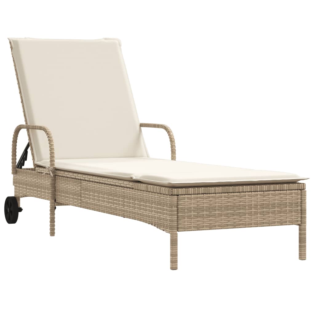 Ligbed Met Wielen En Kussen Poly Rattan
