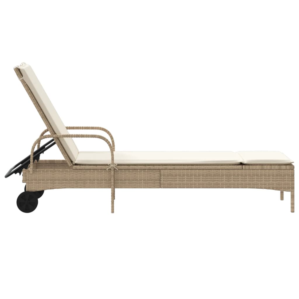 Ligbed Met Wielen En Kussen Poly Rattan