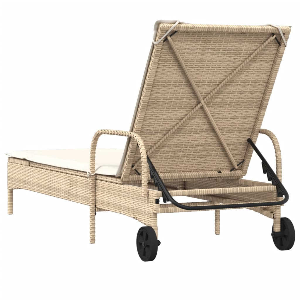 Ligbed Met Wielen En Kussen Poly Rattan