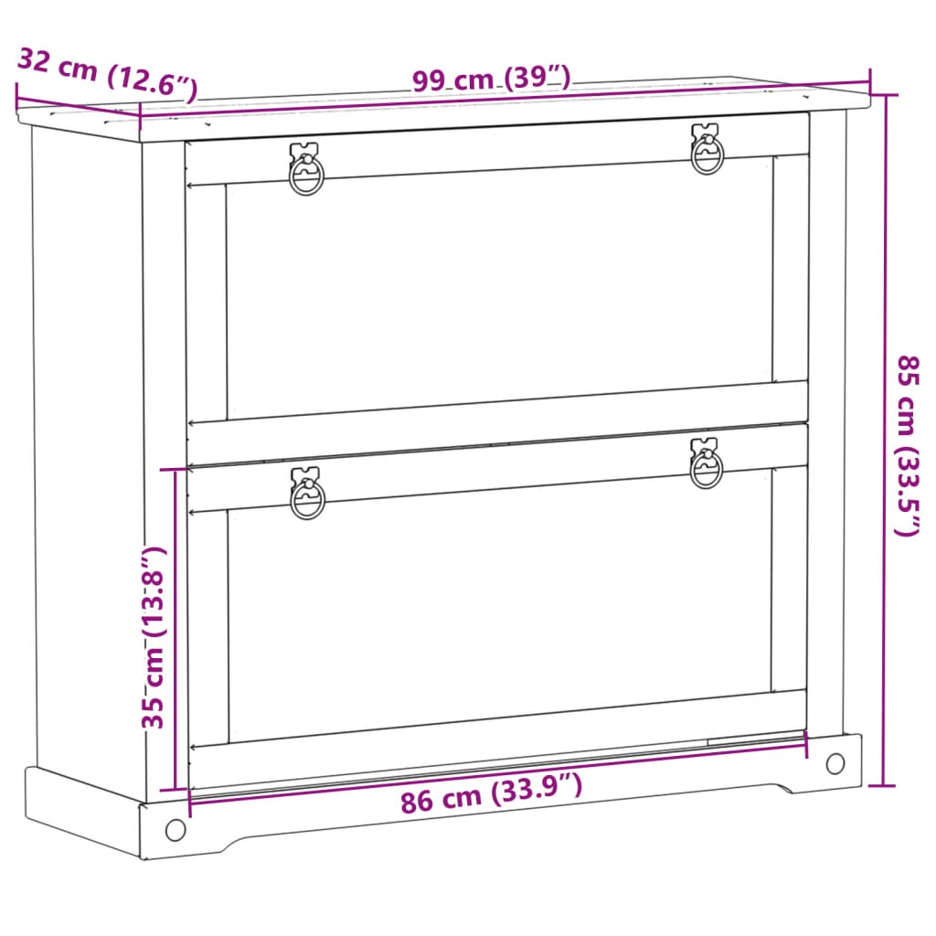 Schoenenkast Corona 99X32X Massief Grenenhout Honingwas