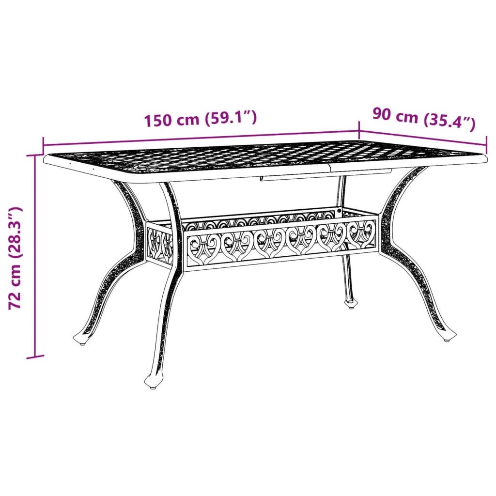 Tuintafel 150X90X72 Cm Gietaluminium Kleurig