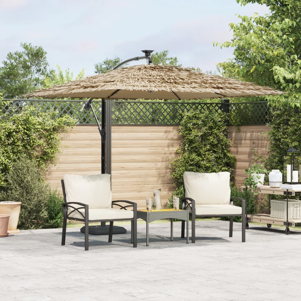 Parasol Met Led's En Stalen Paal Bruin