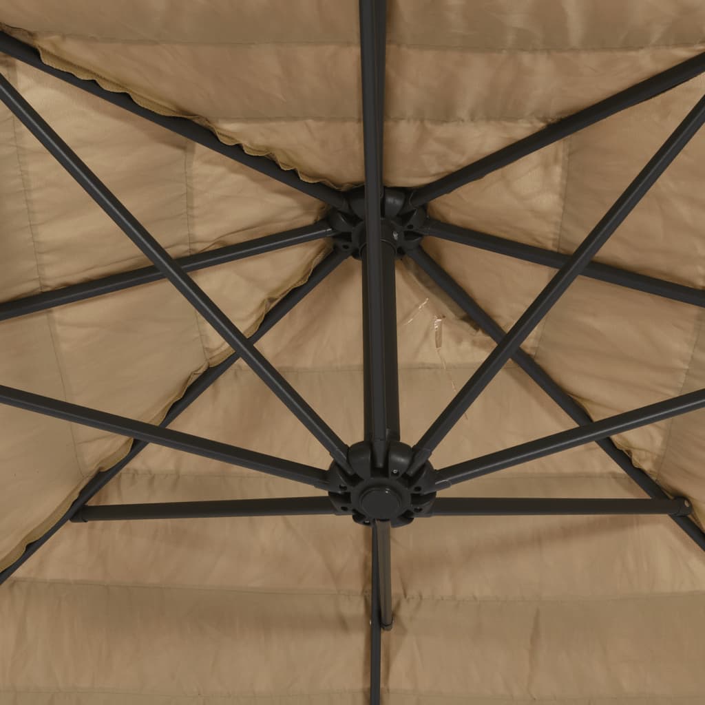 Parasol Met Led's En Stalen Paal Bruin