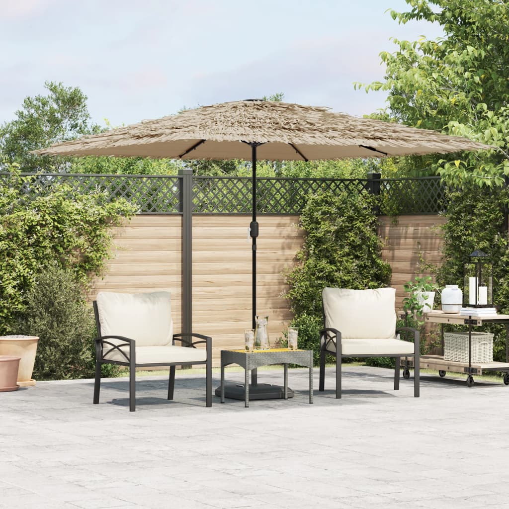 Parasol Met Led's En Stalen Paal Bruin