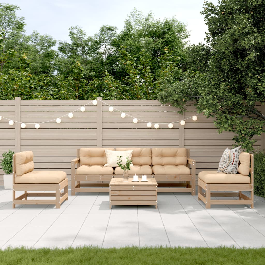6-Delige Loungeset Met Kussens Massief Grenenhout Wit