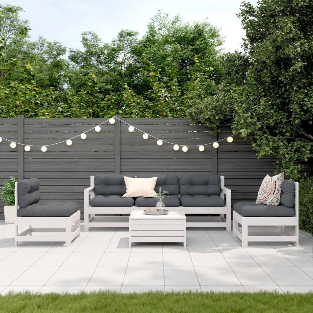 6-Delige Loungeset Met Kussens Massief Grenenhout Wit