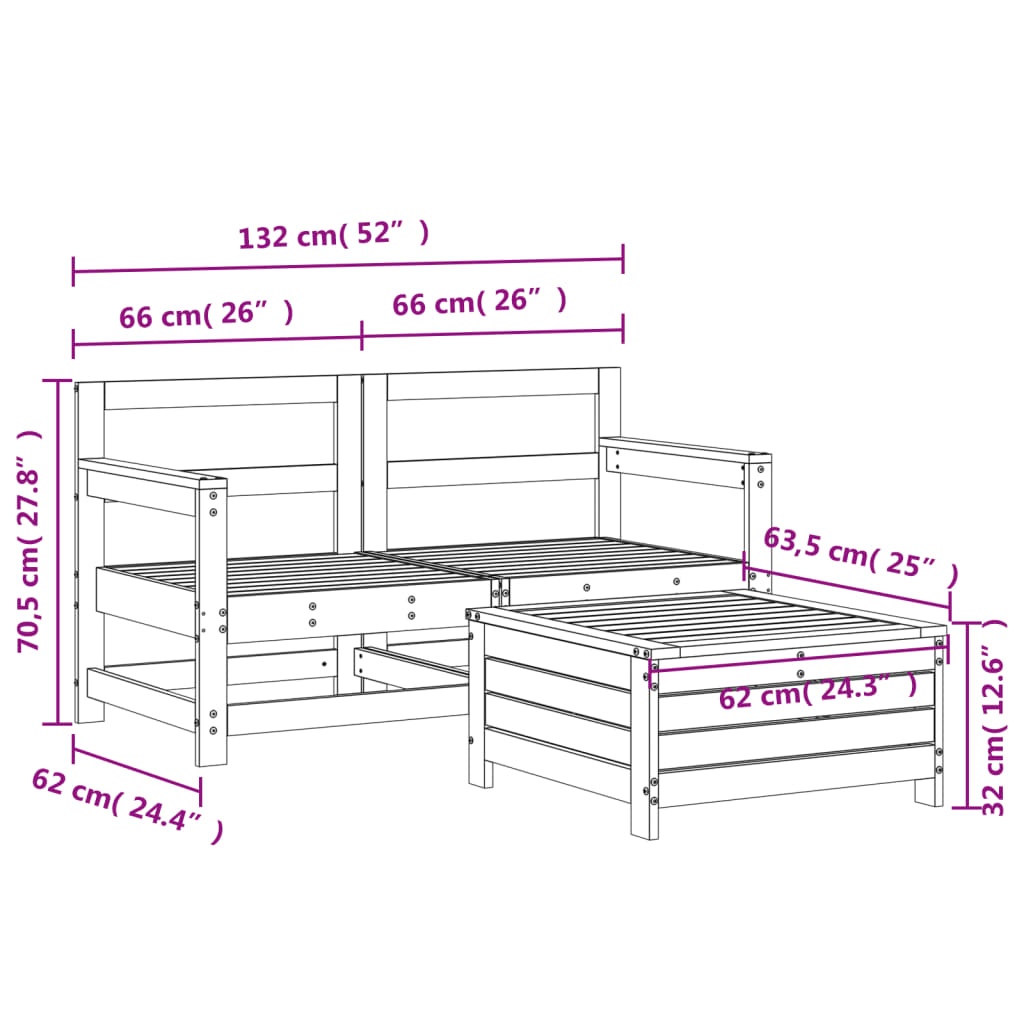 3-Delige Loungeset Geïmpregneerd Grenenhout