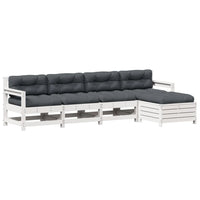 5-Delige Loungeset Met Kussens Massief Grenenhout Wit