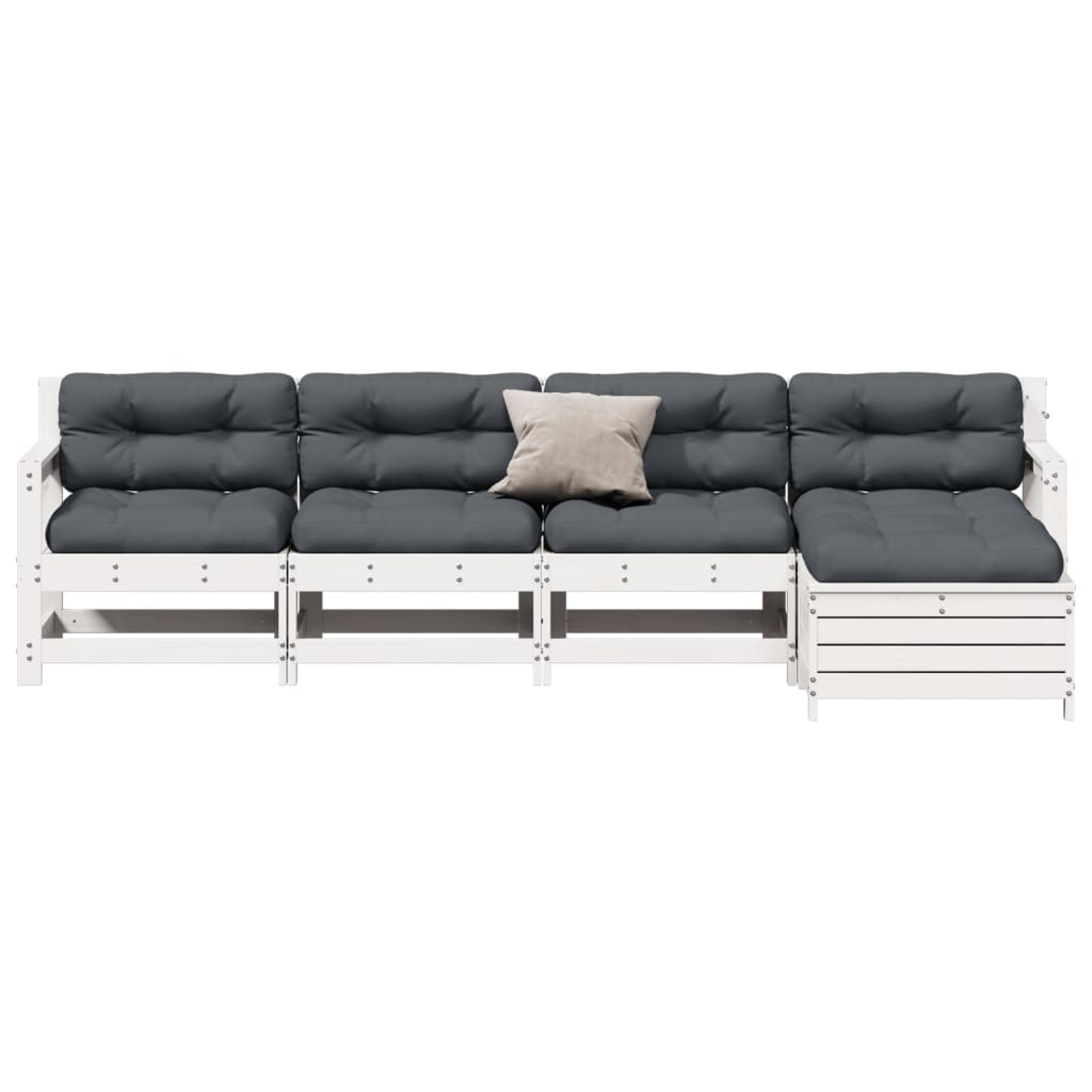 5-Delige Loungeset Met Kussens Massief Grenenhout Wit