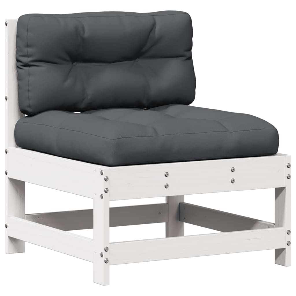 5-Delige Loungeset Met Kussens Massief Grenenhout Wit
