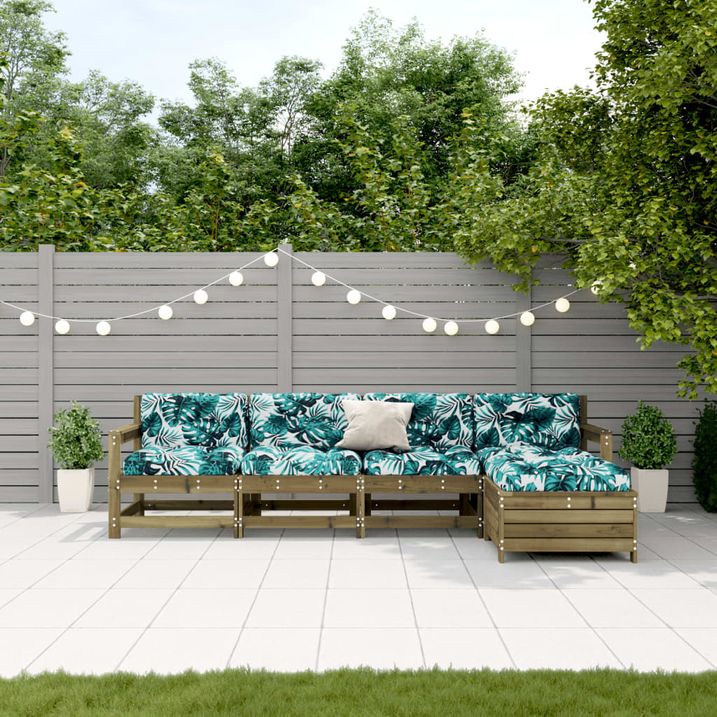 5-Delige Loungeset Met Kussens Massief Grenenhout Wit
