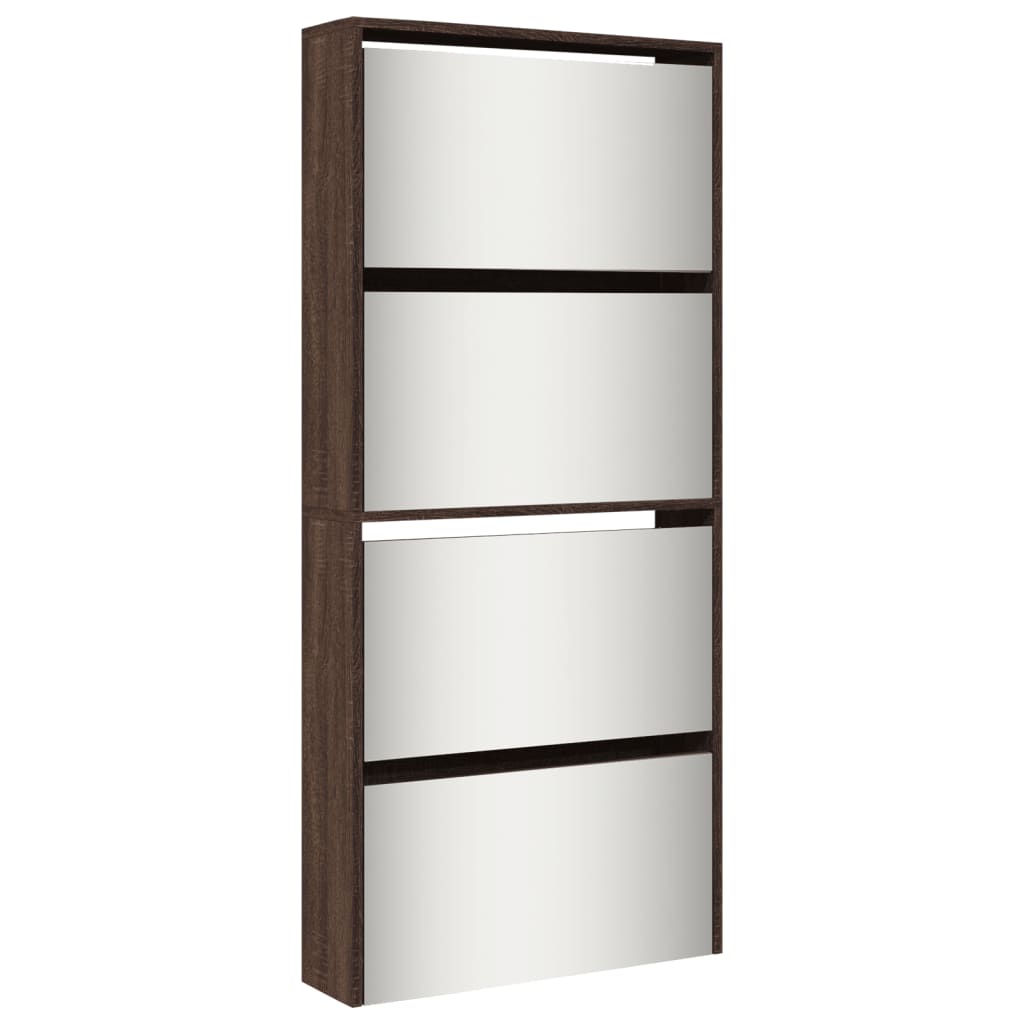 Schoenenkast Met Spiegel 4-Laags 63X17X134 Cm Bruin Eikenkleur