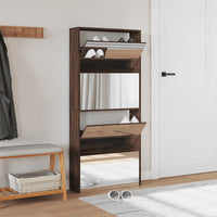 Schoenenkast Met Spiegel 4-Laags 63X17X134 Cm Bruin Eikenkleur