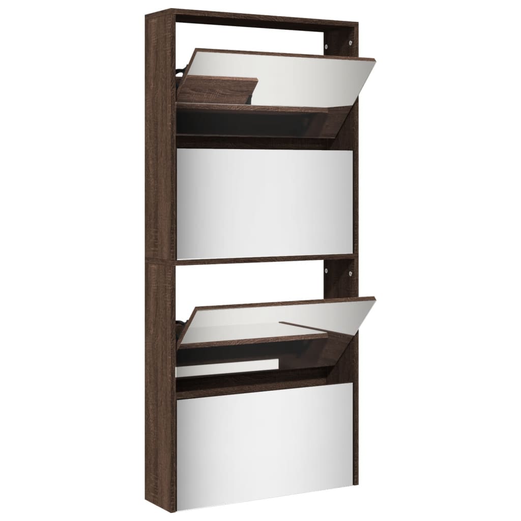 Schoenenkast Met Spiegel 4-Laags 63X17X134 Cm Bruin Eikenkleur