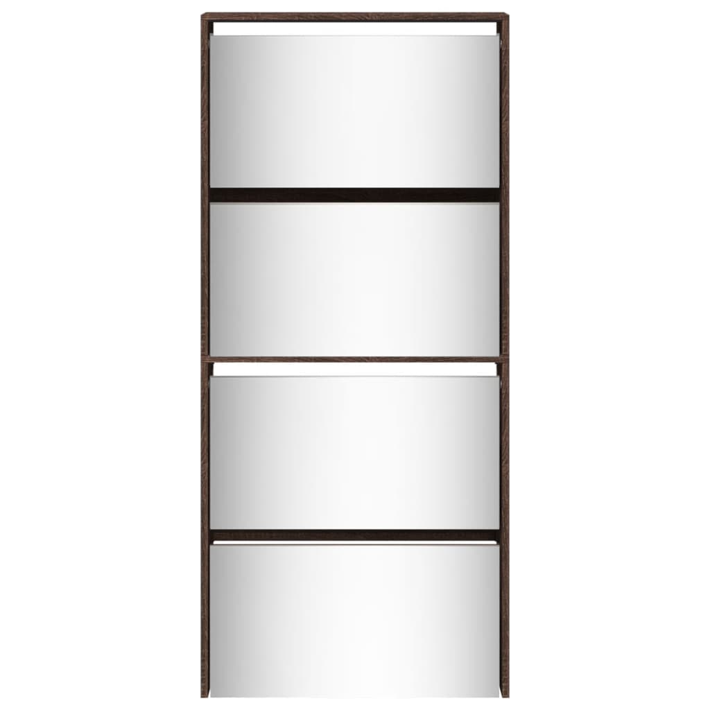 Schoenenkast Met Spiegel 4-Laags 63X17X134 Cm Bruin Eikenkleur