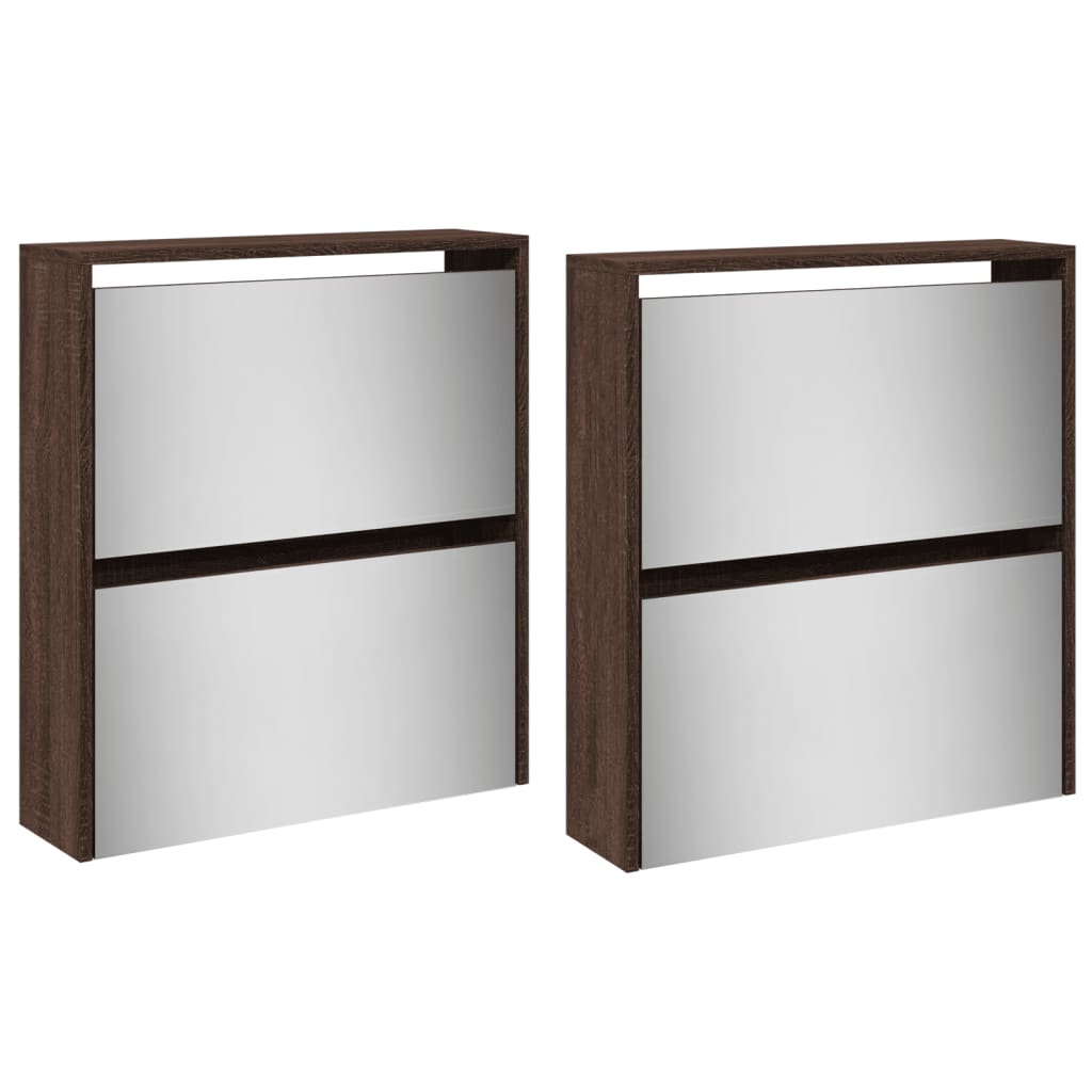Schoenenkast Met Spiegel 4-Laags 63X17X134 Cm Bruin Eikenkleur