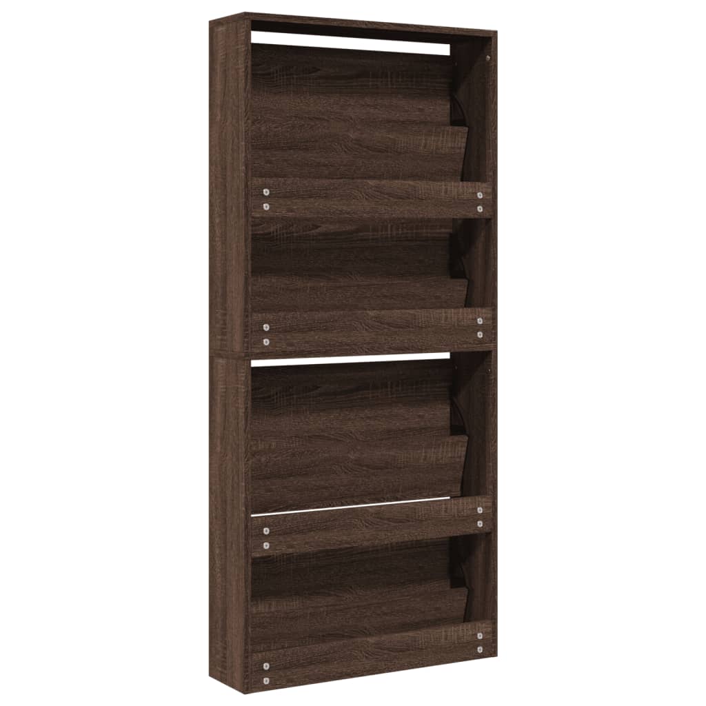 Schoenenkast Met Spiegel 4-Laags 63X17X134 Cm Bruin Eikenkleur
