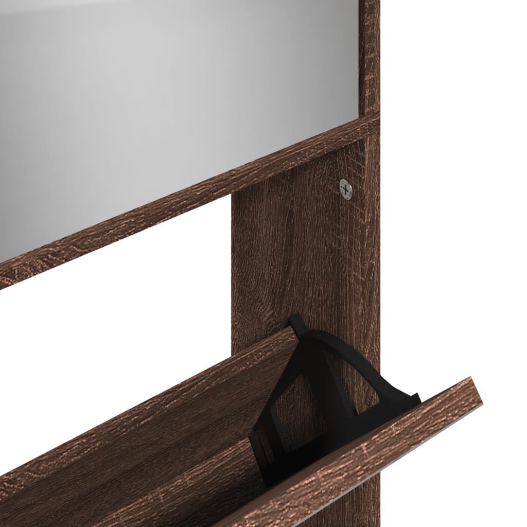 Schoenenkast Met Spiegel 4-Laags 63X17X134 Cm Bruin Eikenkleur