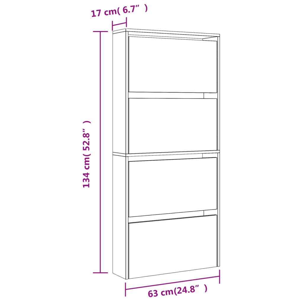 Schoenenkast Met Spiegel 4-Laags 63X17X134 Cm Bruin Eikenkleur
