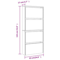 Schoenenkast Met Spiegel 4-Laags 63X17X134 Cm Bruin Eikenkleur