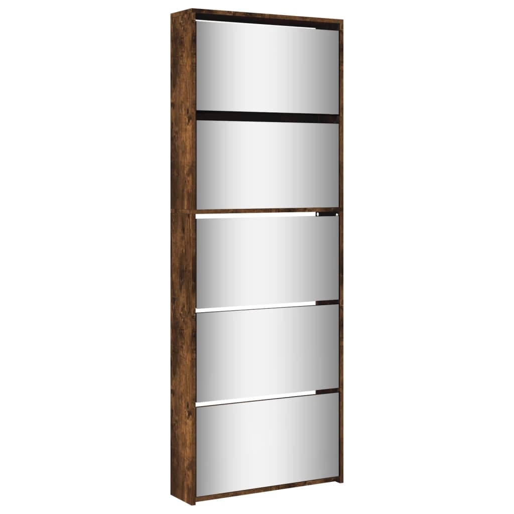 Schoenenkast Met Spiegel 5-Laags 63X17X169,5 Cm Gerookt Eiken