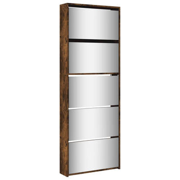 Schoenenkast Met Spiegel 5-Laags 63X17X169,5 Cm Gerookt Eiken
