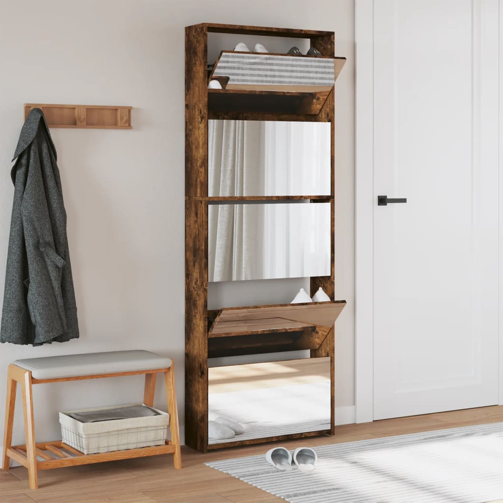 Schoenenkast Met Spiegel 5-Laags 63X17X169,5 Cm Gerookt Eiken