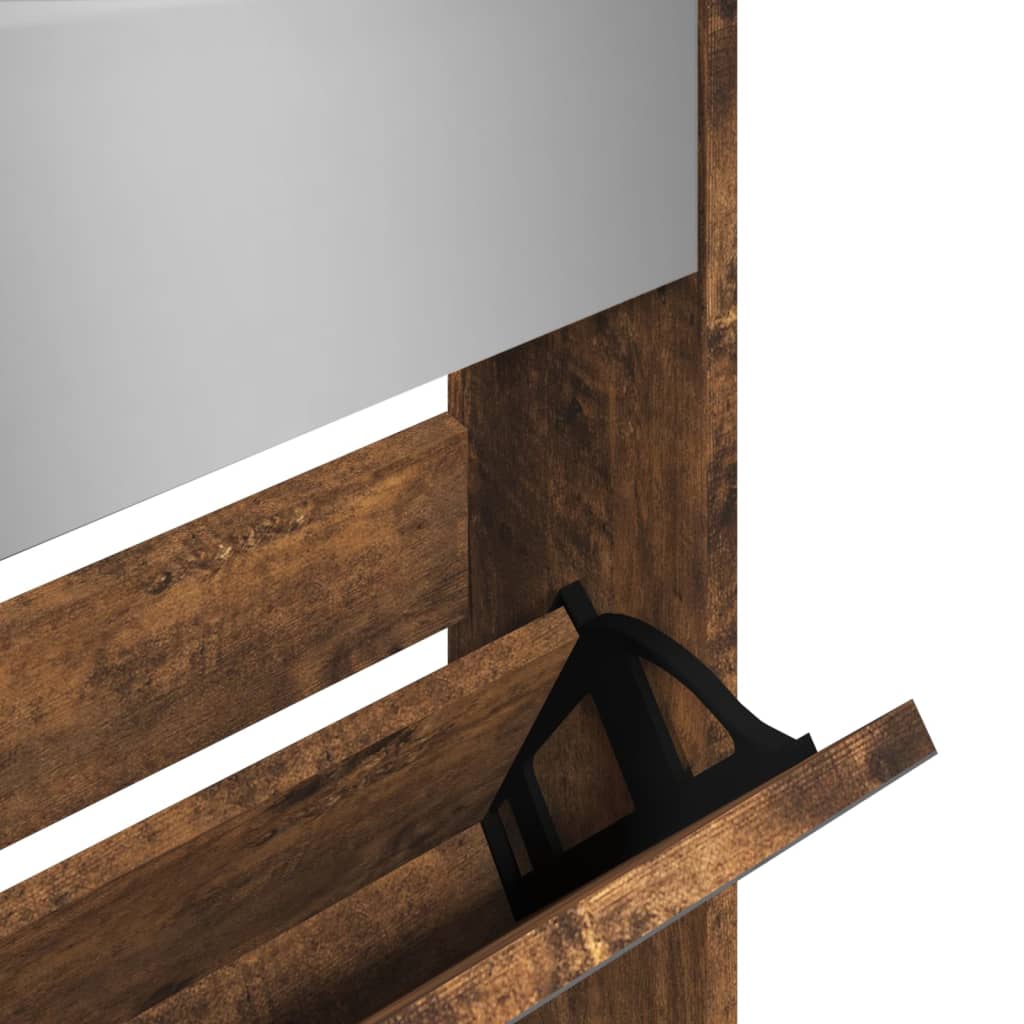 Schoenenkast Met Spiegel 5-Laags 63X17X169,5 Cm Gerookt Eiken